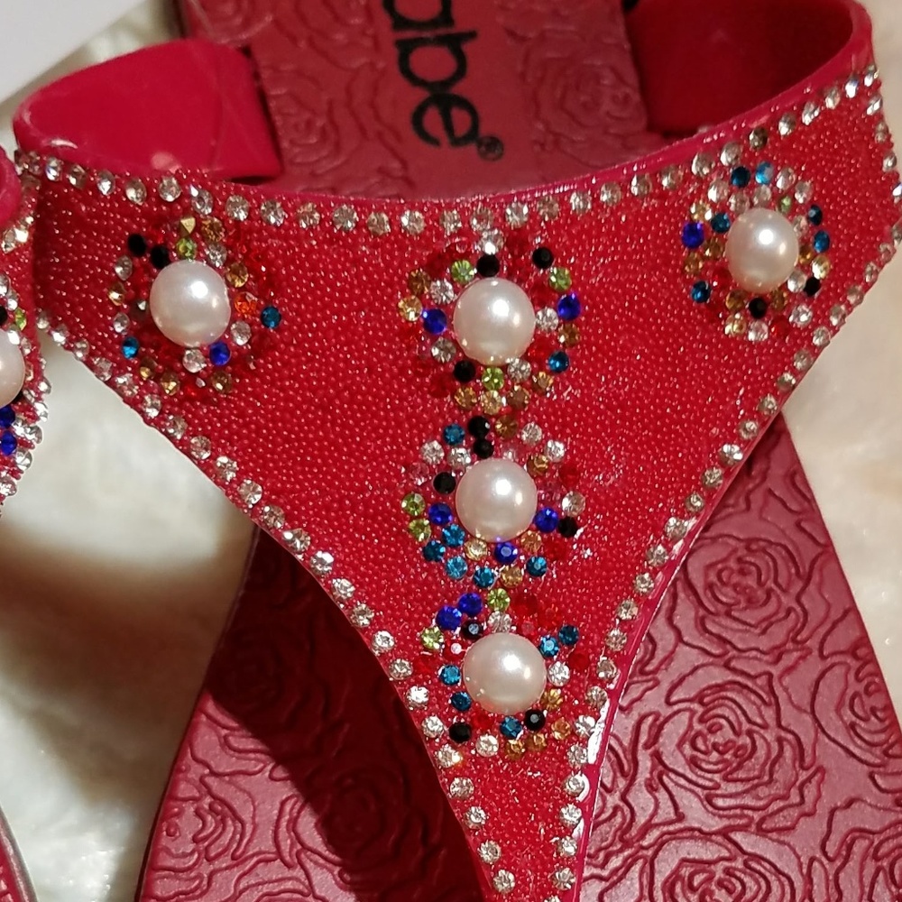 NWT Summer Rhinestone Glitter Sandals, Red - Picture 2 of 2